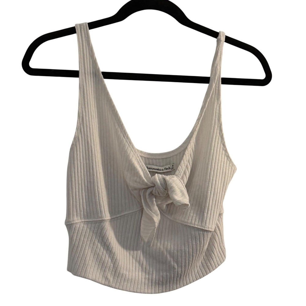 Abercrombie & Fitch Crop Top White Medium Ribbed Tie-Front Casual Summer